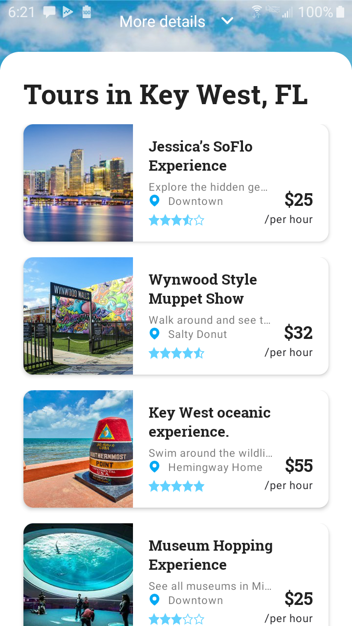 Tour browsing in the Near Tours app